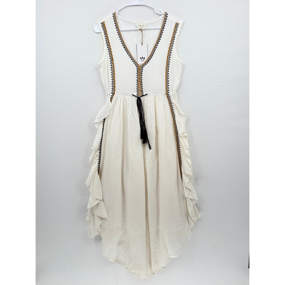 Talisman Midi Baba Dress Womens Small White Ruffle Boho Cottagecore Coastal NEW